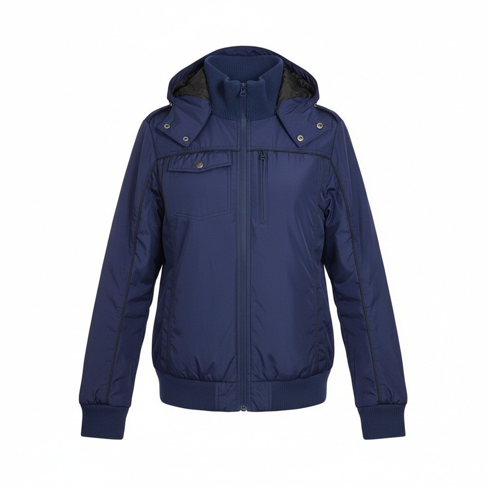 BAUBAX Women's Hooded Travel Bomber Jacket-Blue/Black Size M
